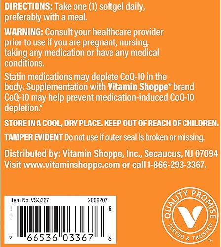 Miniatura 9 de The Vitamin Shoppe Ubiquinol CoQ-10 200mg - Beneficioso para aquellos que toman estatinas - Apoya la salud cardíaca y celular y la producción de