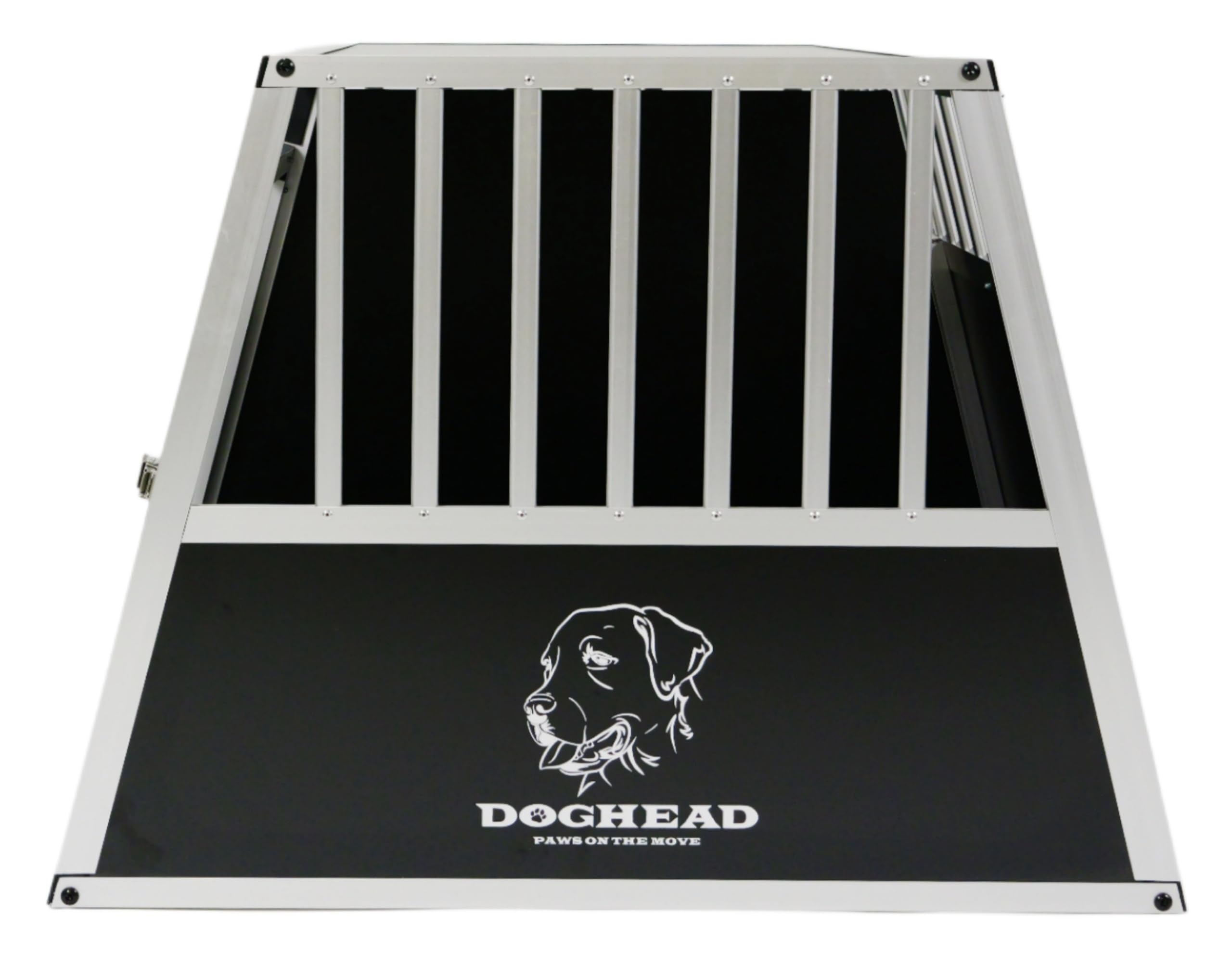 DOGHEAD Hundetransportbox Ecoline, Double 95x85x63 cm DG, Schwarz, Aluminium, Beidseitig Abgeschrägt 75°, 2 Trennwände, Nicht für Kombis geeignet