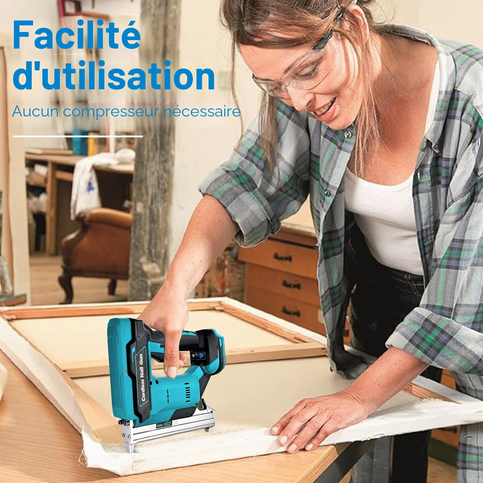 cloueuse electrique sans fil: agrafeuse electrique avec 2 x 2.0Ah Batterie Li-ion, cloueuse sans fil avec 6000 Clous pour les projets de Tapisserie d'ameublement, de Menuiserie et de Travail du bois