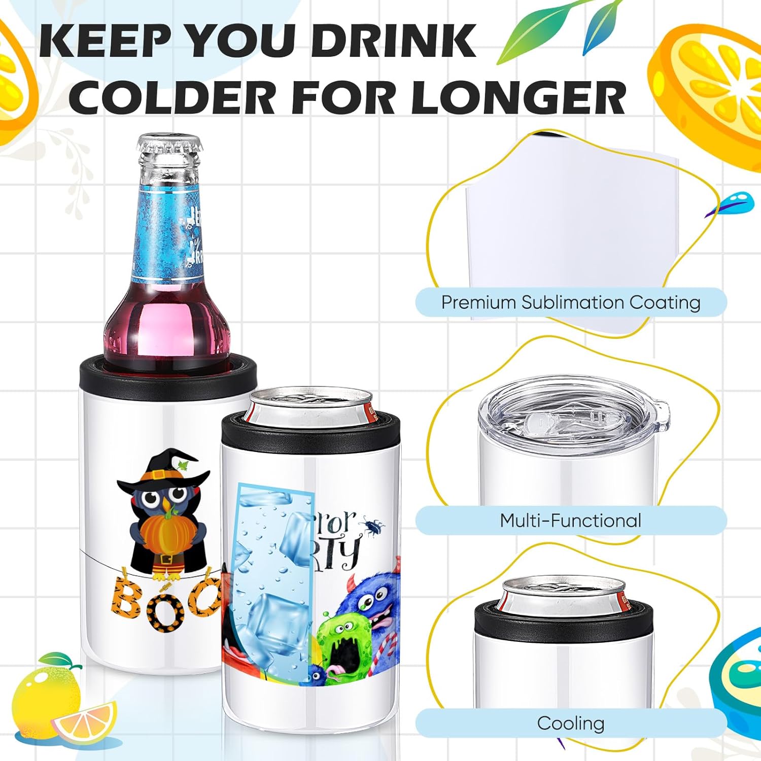 Baderke 4 Pack Sublimation Can Cooler Blank Sublimation Can Holder Stainless Steel Insulated Can Cooler Sublimation Tumbler Beer Can Cooler for Travel Birthday Graduation Mother's Day DIY Gifts(12oz) - Image 3