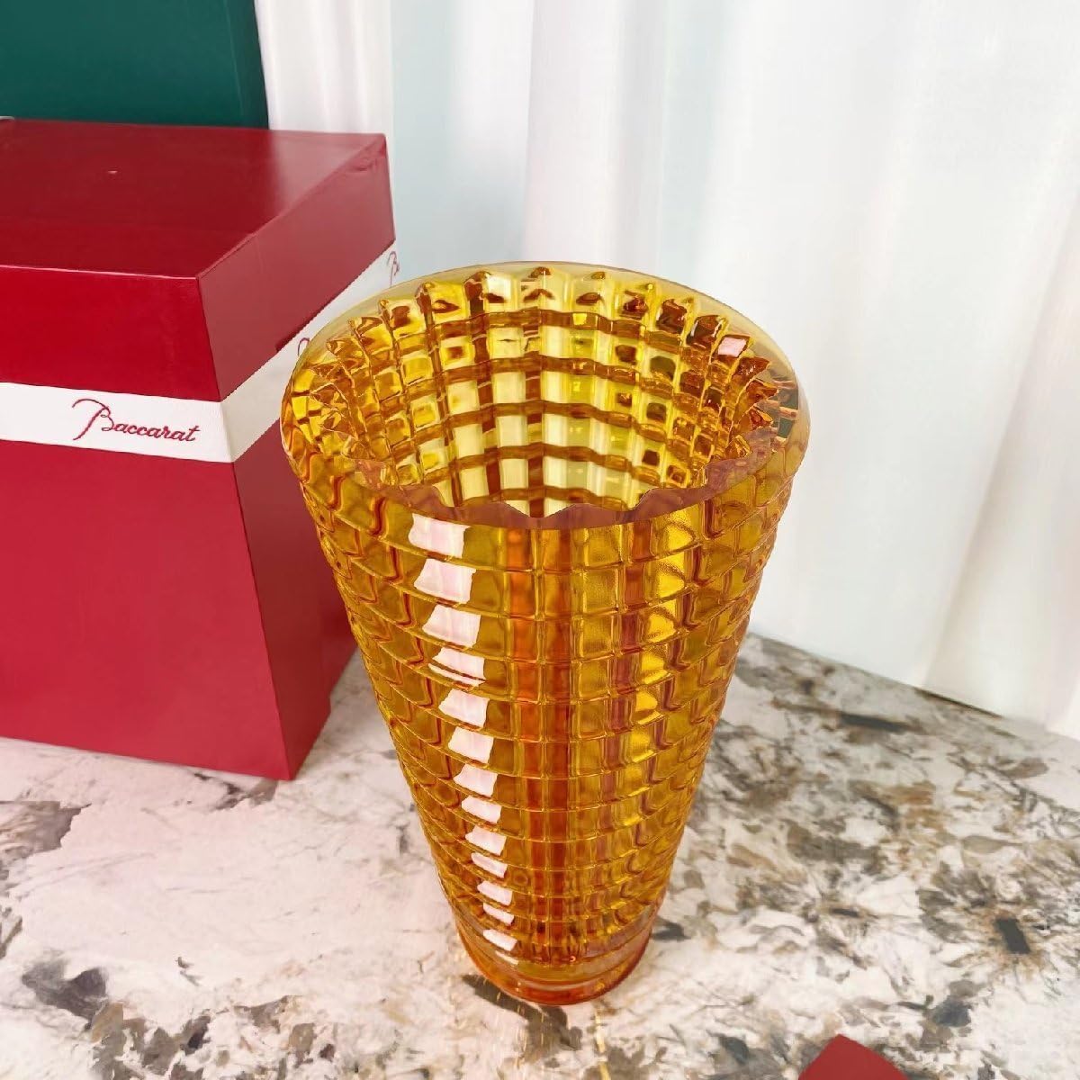 Baccarat バカラ フラワーベース 花瓶 アクアレーユ イエロー Y1916-1