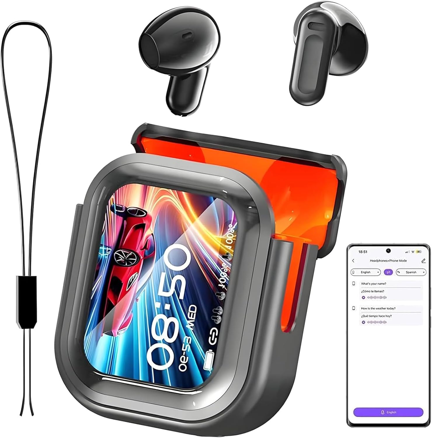 NE20 Translation Earbuds, 2026 New 6.0 Pro Translation Earbuds Real Time, LCD Touch Screen, 48DB Intelligent Noise Reduction, HD Stereo Sound, IPX6 Water-Resistant (Black)
