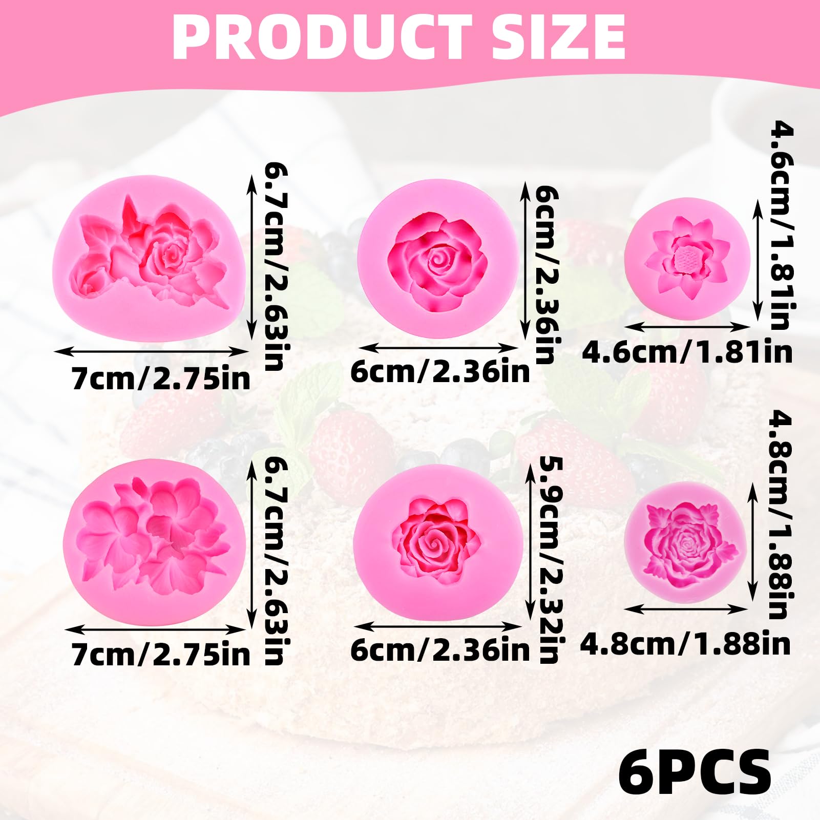 Tvoip Set 3 Stampi In Silicone 3D A Forma Di Rosa Per Candele, Sapone, Torte, Cioccolato E Resina – FDA, Senza BPA