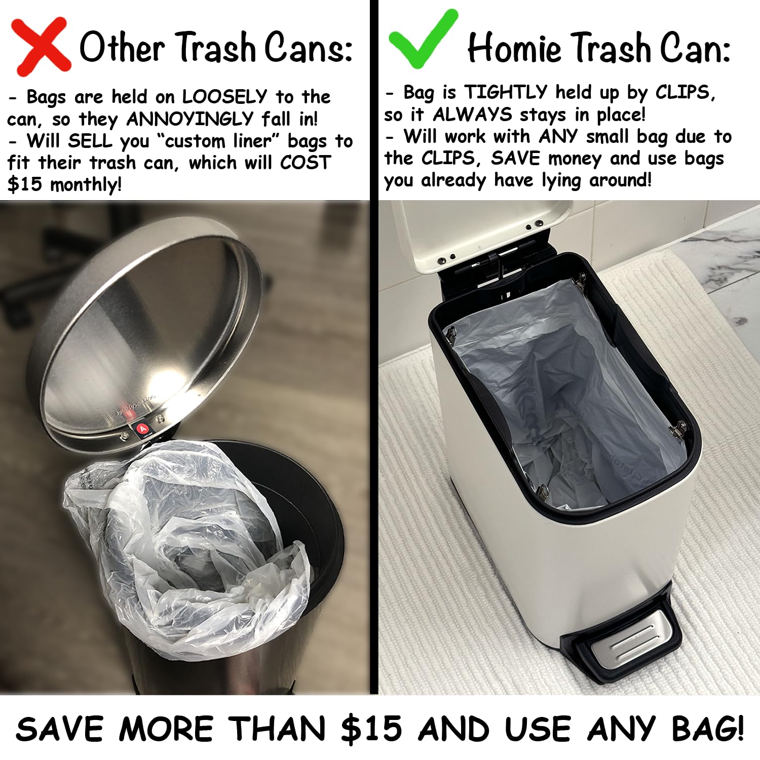 Homie Poubelle fine de 6 litres avec doublure antidérapante et couvercle anti-sac, peut être utilisée comme mini poubelle, poubelle fine ou décoration dans la salle de bain, les toilettes, la cuisine