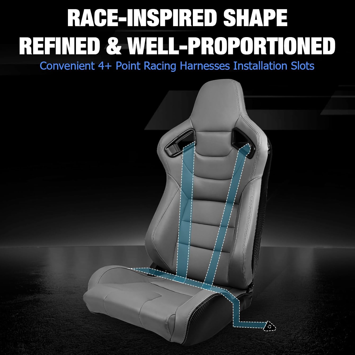 FREEMOTOR802 Racing Seat with Dual Lock Slider, Universal For Most Cars Vehicles First Row, Right Passenger Side Reclinable Sport Bucket Seat, PU Carbon Fiber Look Leatherette, Gray