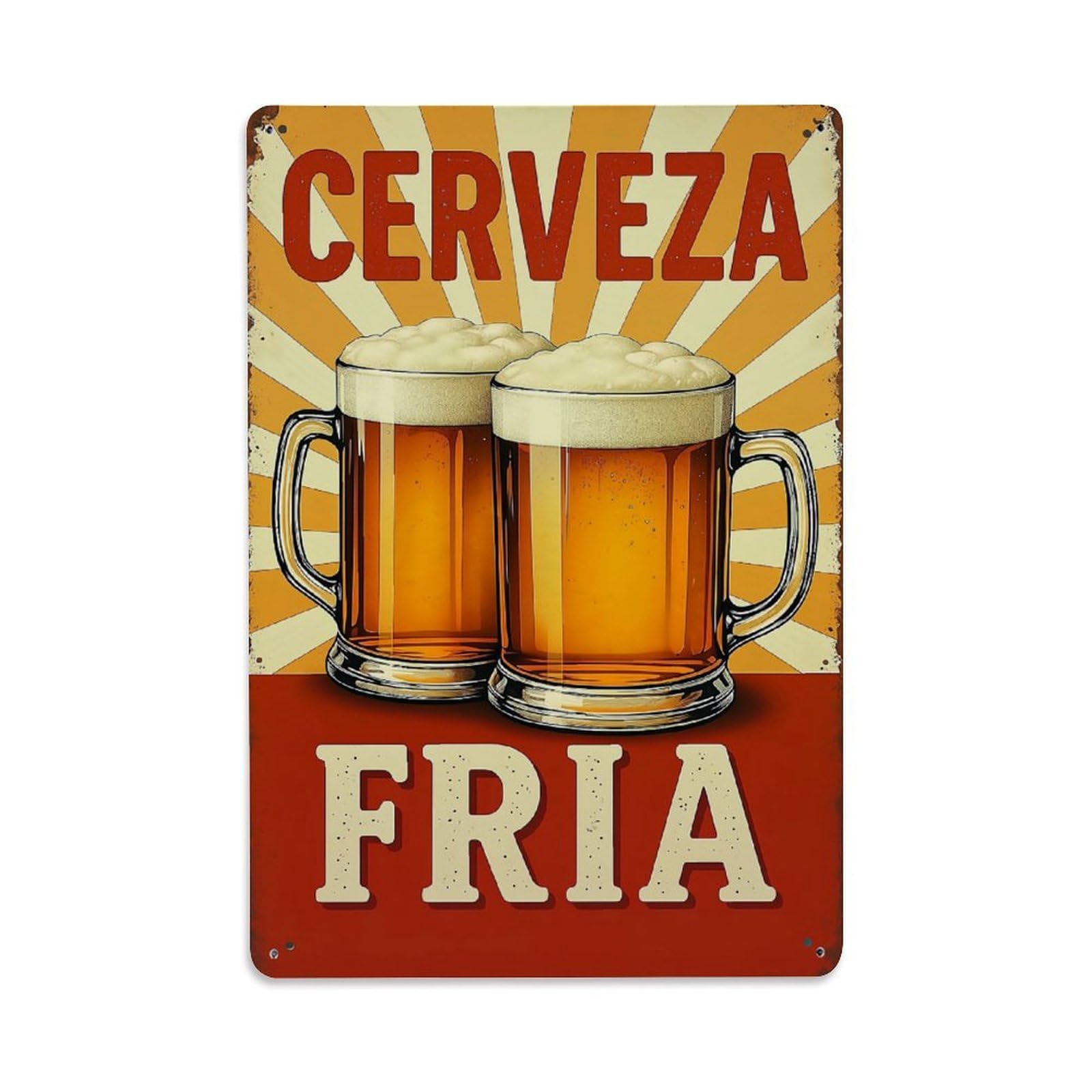 Jdfenggu Vintage Cerveza Fria Beer Mugs Sunburst Retro Metal Tin Sign, Decor Art Poster For Bar, Home, Man Cave, Kitchen, Laundry Room Gift 8X12inch
