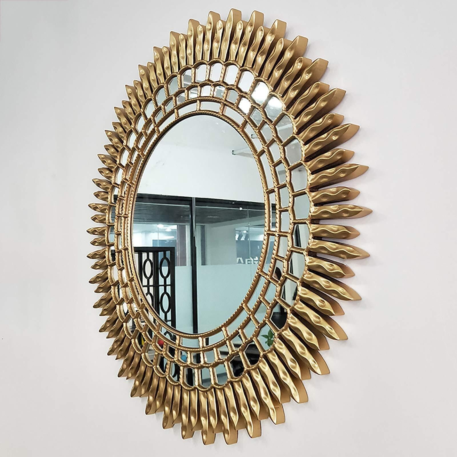 Okrągłe lustro ścienne ze złotą ramą, nowoczesne, dekoracyjne, okrągłe lustro do salonu, przedpokoju, sypialni, luksusowej łazienki, 70 cm