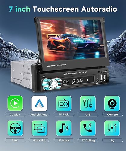 Miniatura 2 de Podofo Carplay - Estéreo inalámbrico para automóvil DIN de 7 pulgadas, pantalla táctil, pantalla táctil, radio de coche con función inalámbrica para