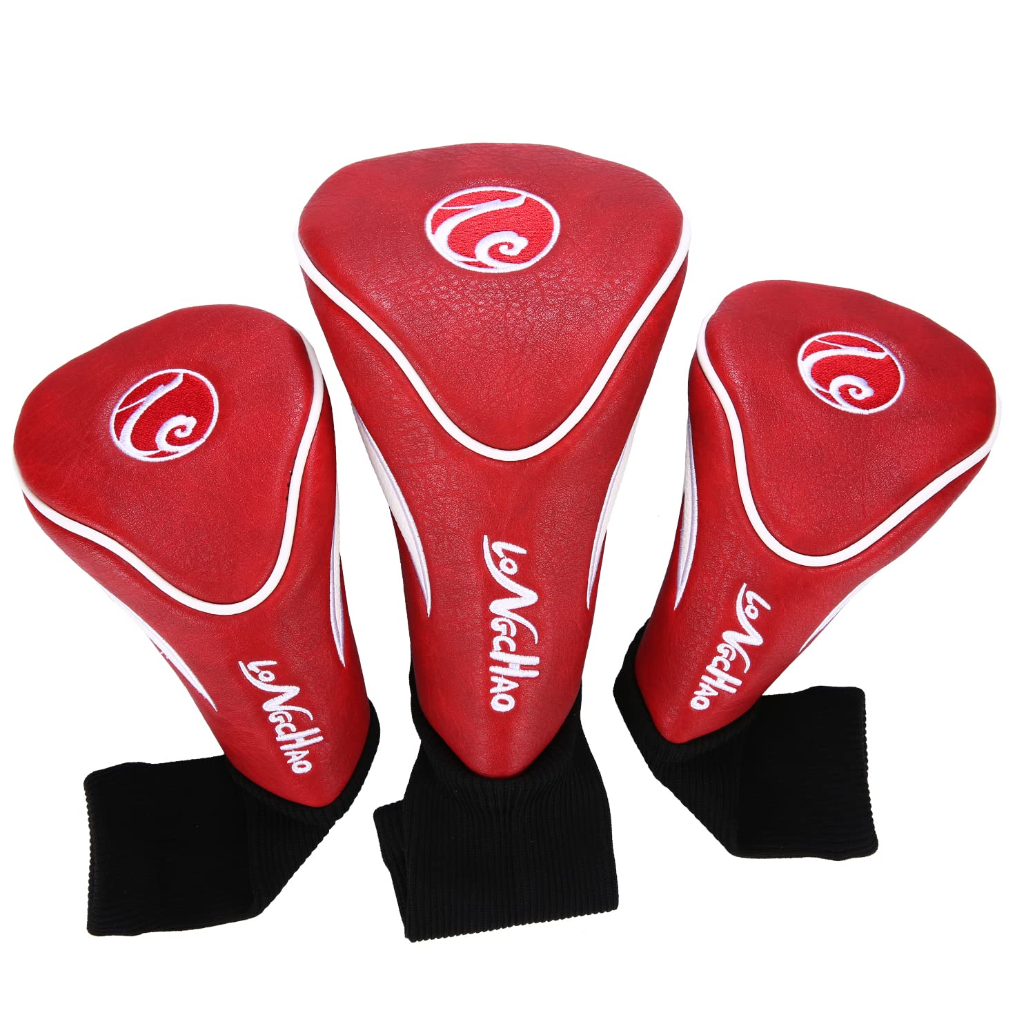 LONGCHAOGolf Head Covers 3pcs Set, Driver Fairway Wood Headcovers, Vintage PU Headcovers for Golf Club