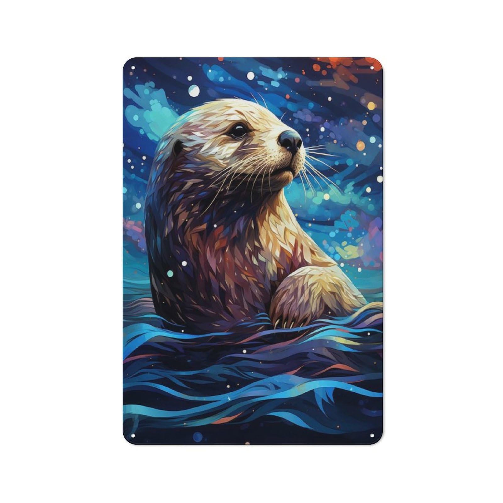 Rustic Geometric Sea Otter Tin Wall Plaque 30x20cm, Rustic Kitchen Decor for Cottage, Kitchen, Hallway Or Breakfast Nook