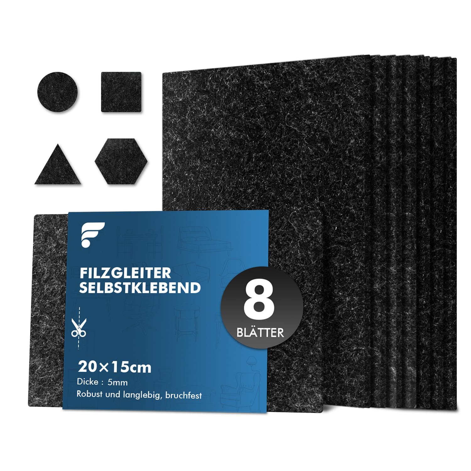 shinfly Filzgleiter Selbstklebend zum Zuschneiden, 4 Stück Filz Selbstklebend für Stühle, Möbelgleiter für schwere Möbel, Bodenschutz für Parkett Laminat Fliesen