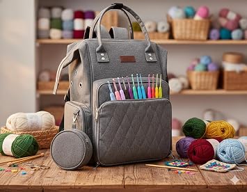 Yarn Storage Organizer, Crochet Bag Tote with Zipper Closure & 12PC Crochet Hook Set Knitting for Skeins, Needles,Accessories