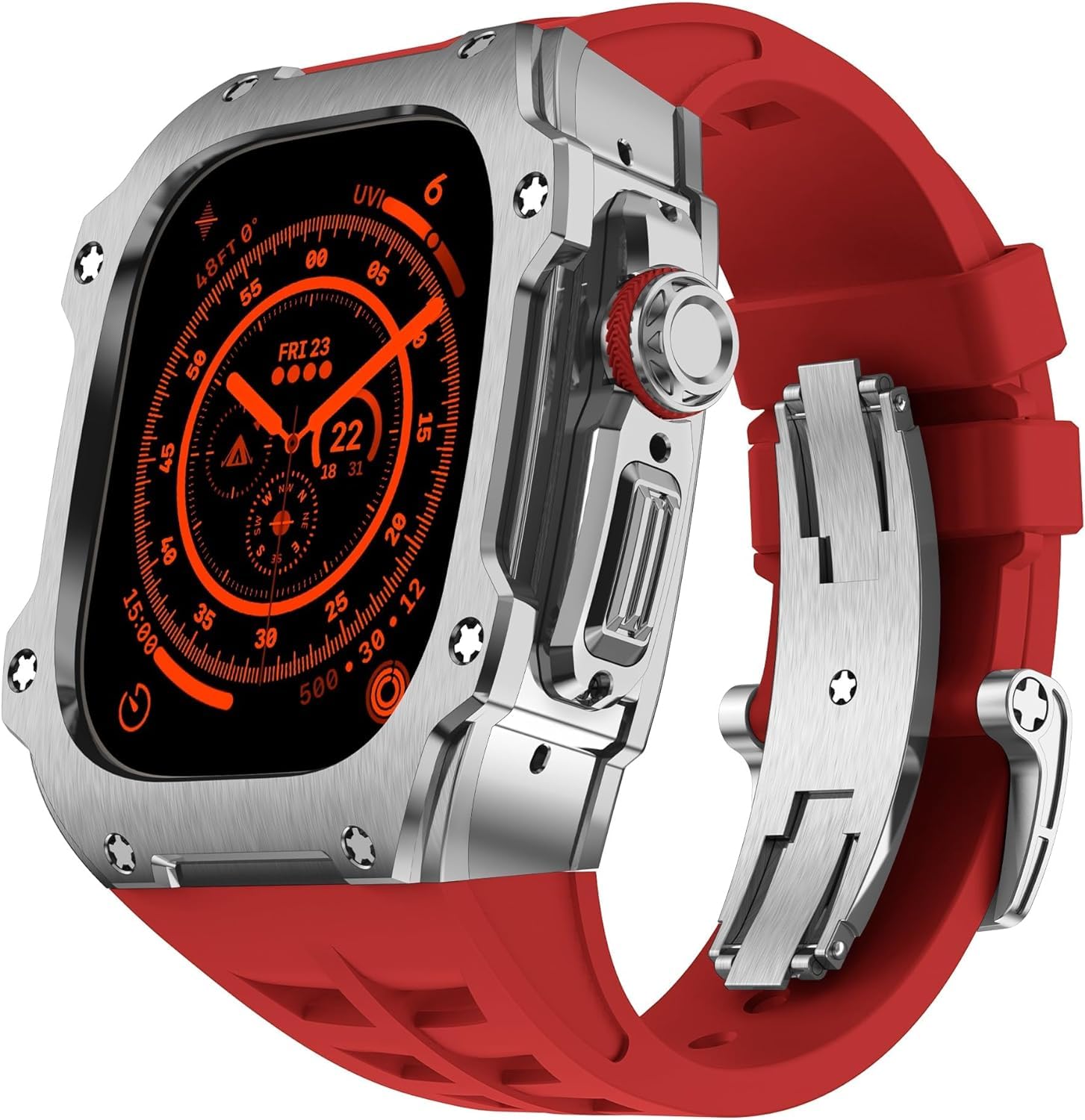 RM Style Stainless Steel Watch Case Rubber Band Mod Kit，For Apple Watch Ultra 2 49MM，Men Women Sport Rubber Watch Band Modification Kit Bracelet Accessories