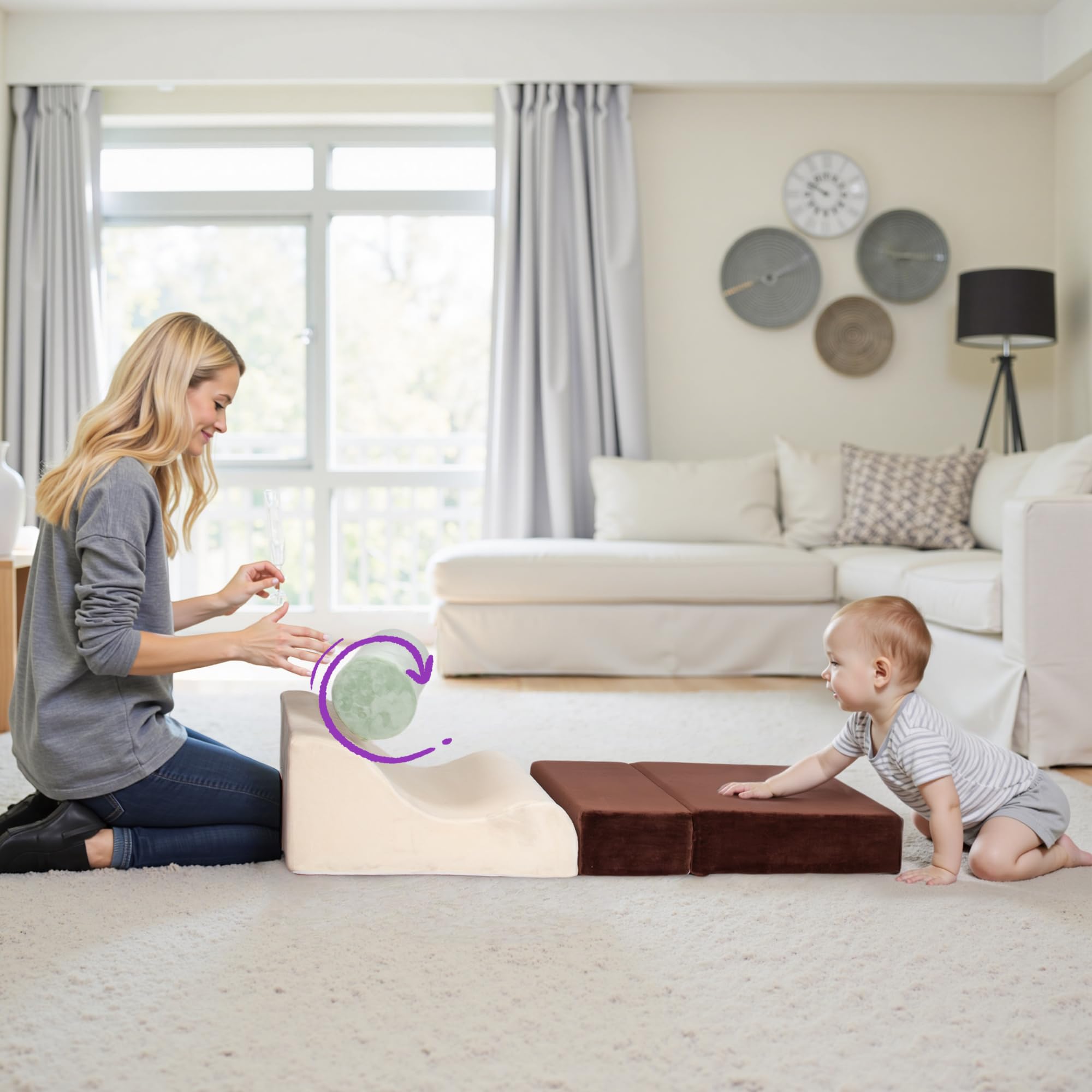BanaSuper Parcours Motricité Bébé, Jeu de Motricité Enfant, Blocs Mousse Éducatifs avec Velcro, Jeu d'Intérieur pour Maison Crèche, Structure d'escalade Antidérapante, Design Lavable, 3 Pièces