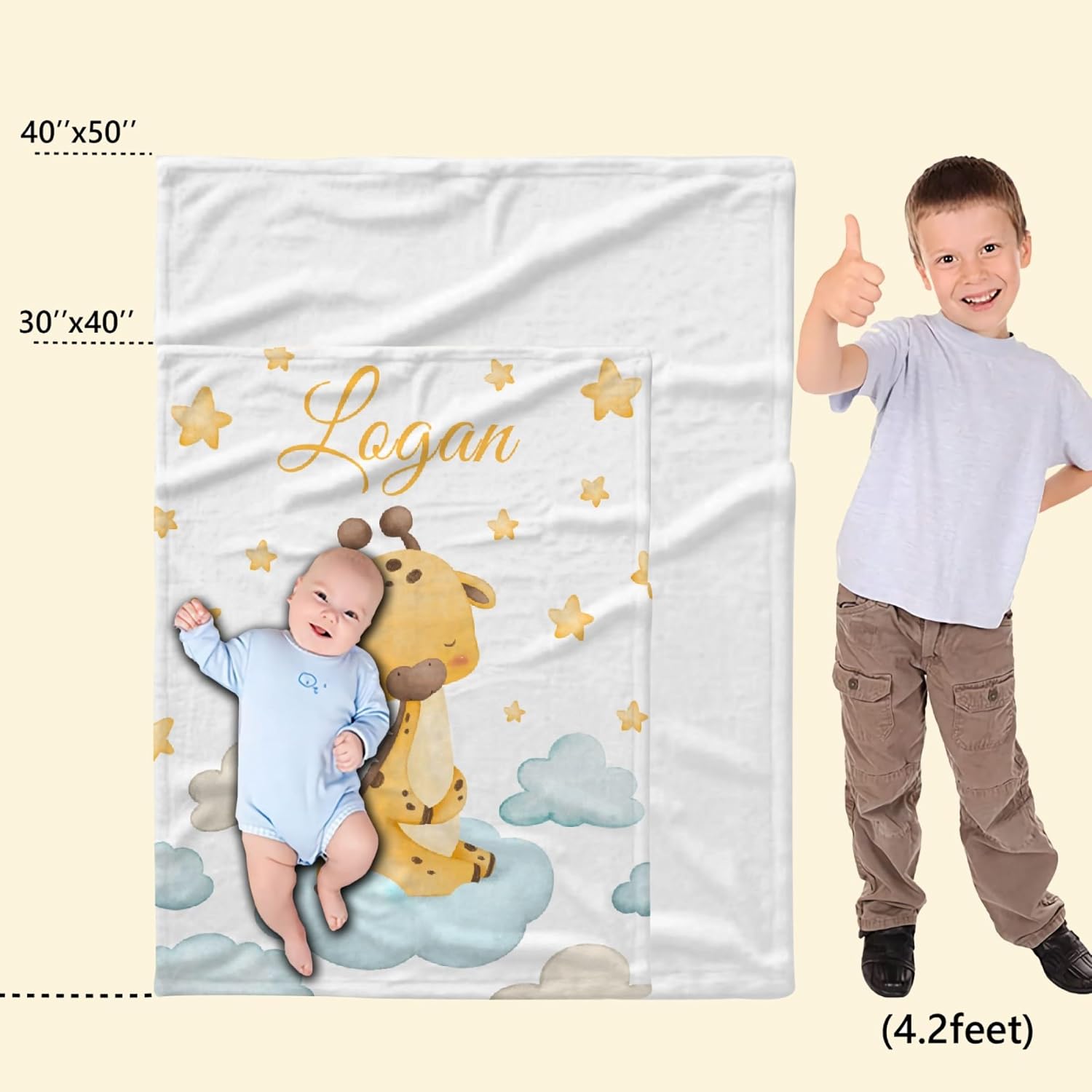 Custom Name Blanket Personalized Baby Giraffes Throw Blanket Memorial Gifts for Swaddle Toddler Birthday 40"x50" for Kids
