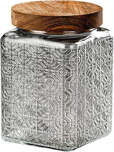 KWQBHW Tarro de vidrio vintage hermético con tapa de bambú, recipientes de almacenamiento de alimentos de cocina para dulces, granos de café,