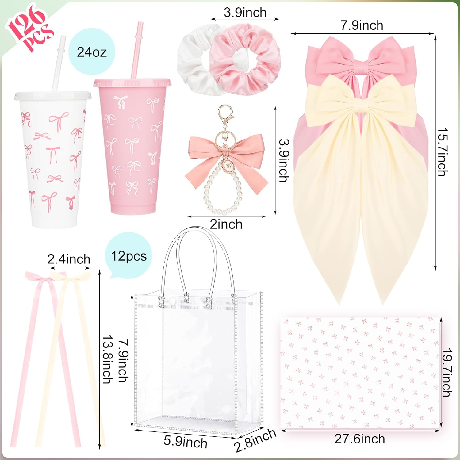 Zeyune 6 Set Baby Shower Game Prizes for Winners Coquette Bow Thank You Gift Bulk Including Coquette Cups Keychains Hair Accessories Gift for Christmas Party - Image 3