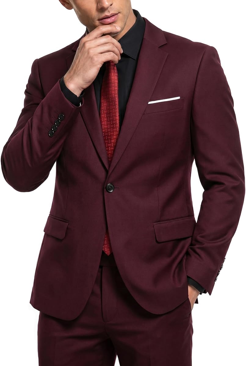 Traje de 2 piezas para hombre con corbata, conjunto de chaqueta y pantalones lisos ajustados con un botón, trajes para hombre, fiesta, boda, baile de graduación y negocios