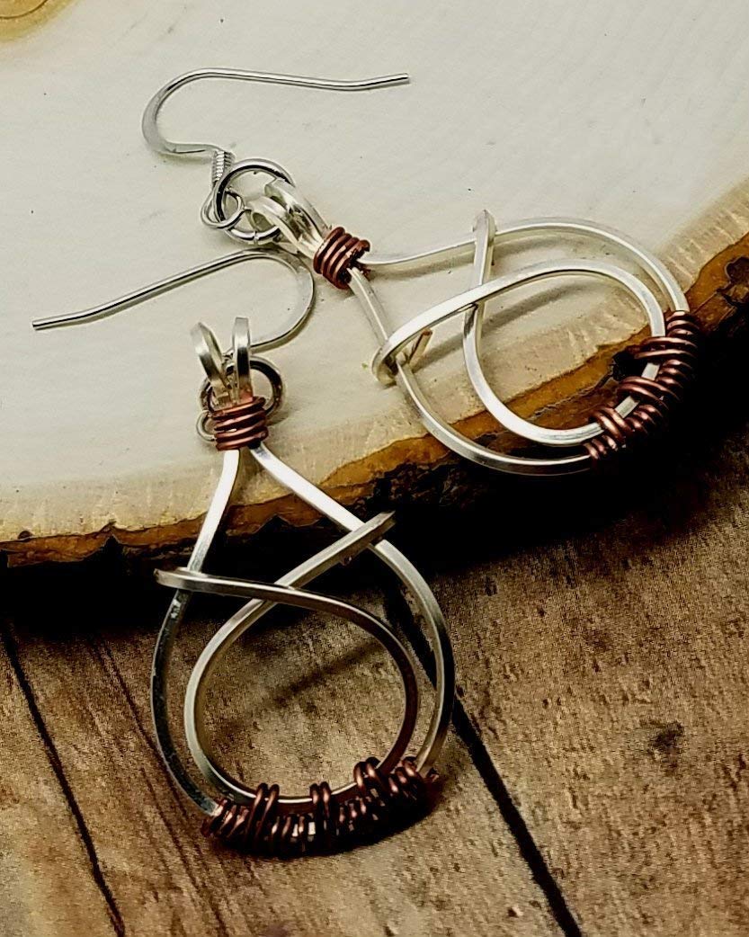 Small Teardrop crossover Earrings Wire Wrapped Silver Square