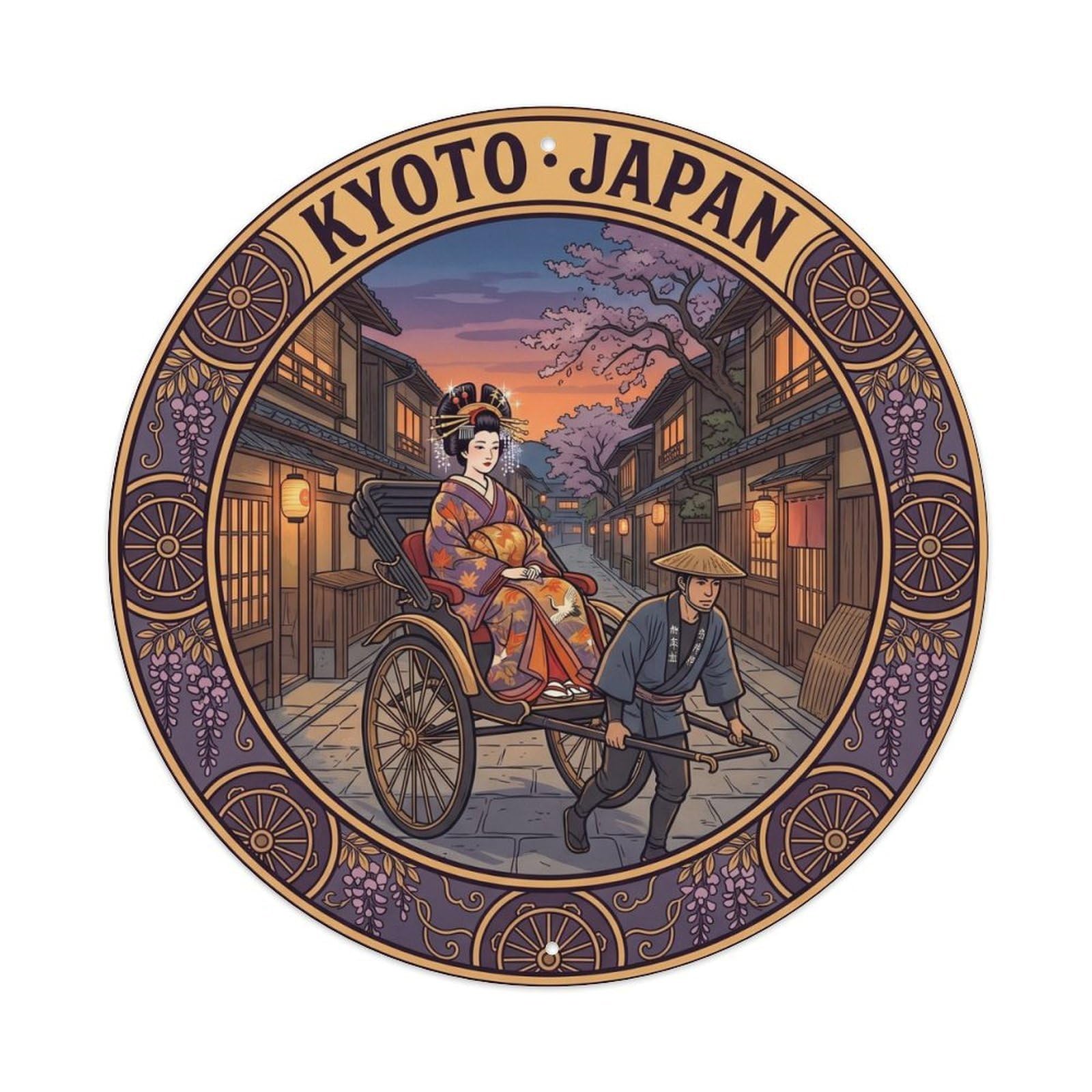 Kyoto Gion Geiko Rickshaw Lantern Festival Cultural Metal Tin Sign