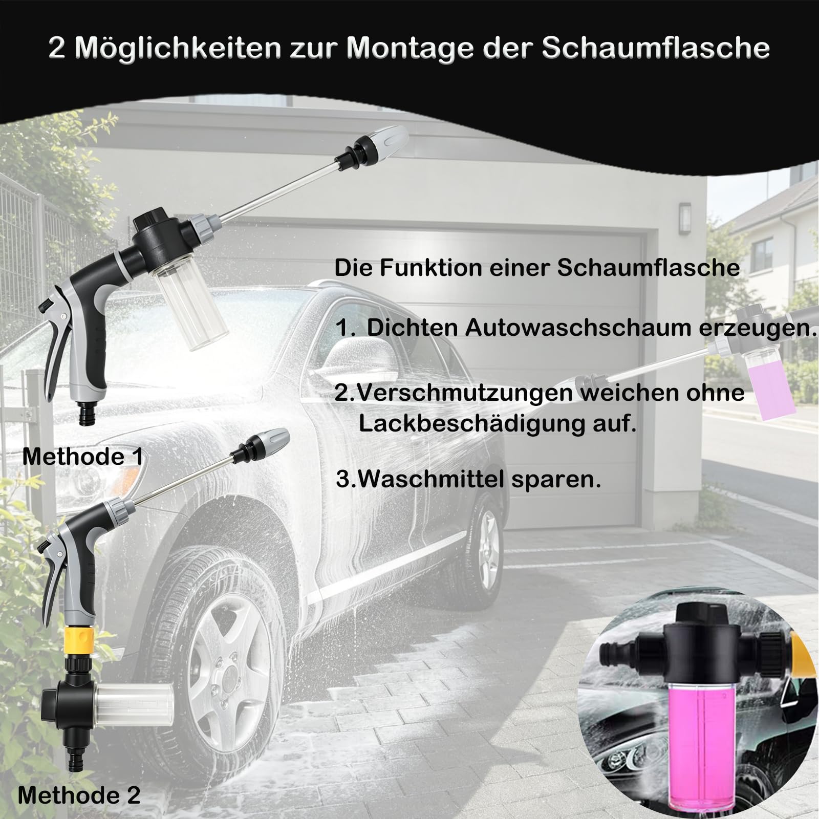 Power Jet Hochdruckpistole, Gartenbrause 360° Drehbare Düse, Hochdruckpistole für Gartenschlauch, Hochdruckdüse für Autowäsche, Terrasse