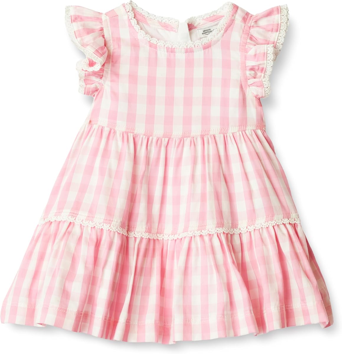 Amazon Essentials x Sofia Grainge Baby Girls' Tiered Flounce Dress, Soft Cotton Sateen, Ruffle Sleeves with Lace Trim