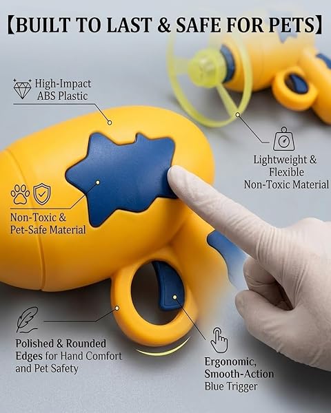 Cat Toy Launcher, Interactive LED Flying Disc Cat Fetch Toy, Propeller Bamboo Dragonfly Catapult Pistol Saucer Blaster Set for Indoor Outdoor Cats Training and Chasing (Blue) - 4