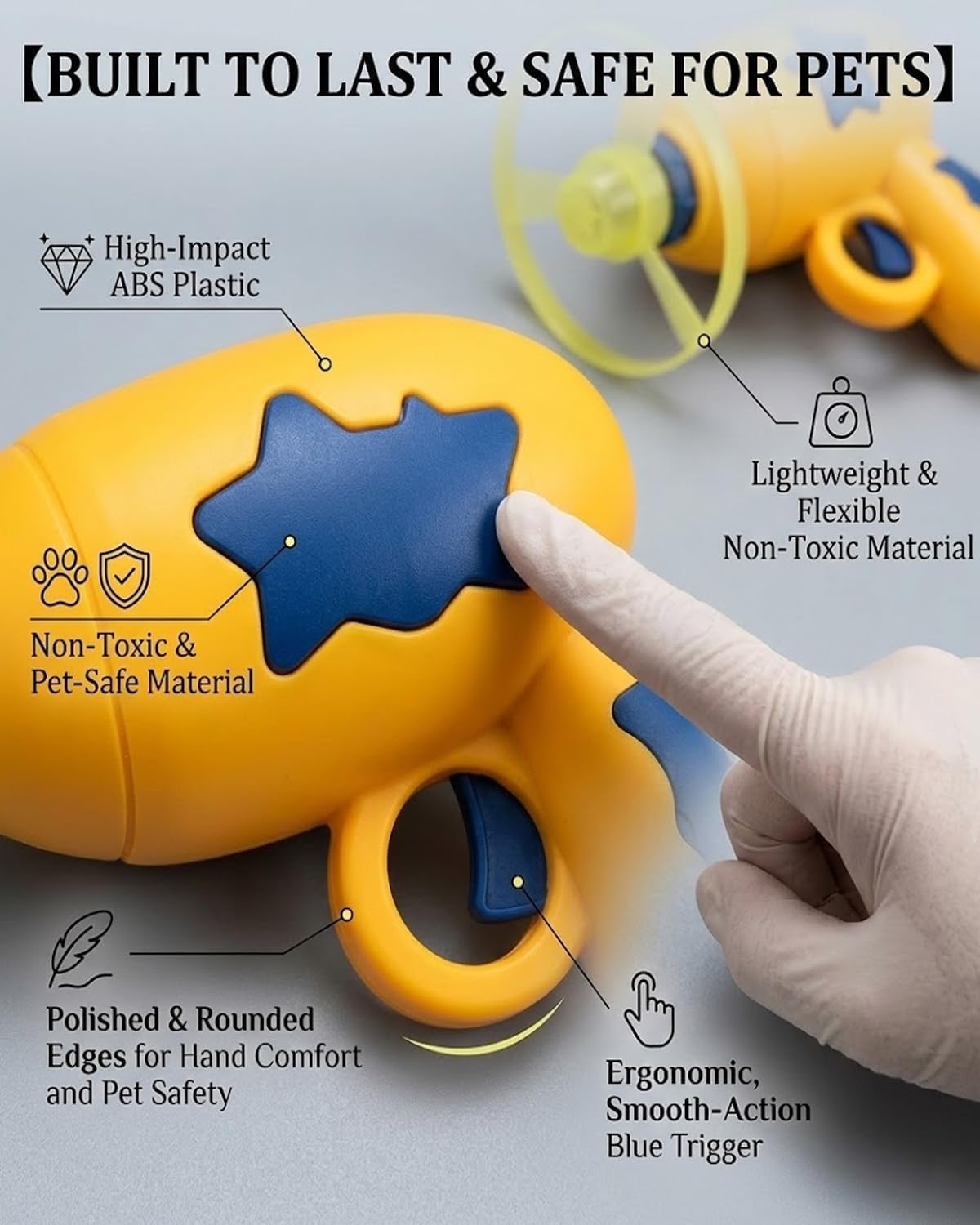 Cat Toy Launcher, Interactive LED Flying Disc Cat Fetch Toy, Propeller Bamboo Dragonfly Catapult Pistol Saucer Blaster Set for Indoor Outdoor Cats Training and Chasing (Blue) — view 4