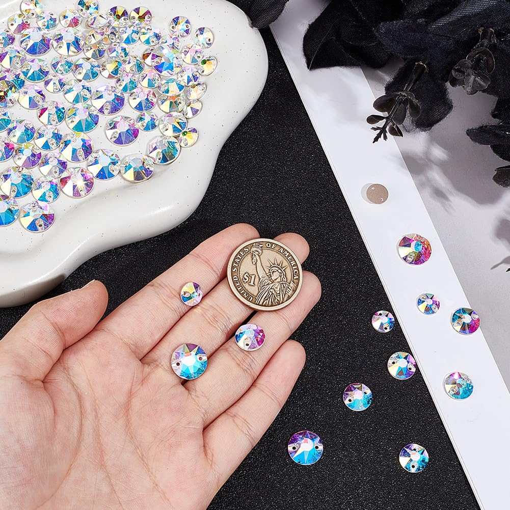 Strass à Coudre - Lot De 90 Pierres En Verre AB (8/10/12 Mm) à Dos Plat Avec Trou - Pour Vêtements, Bijoux, Chaussures