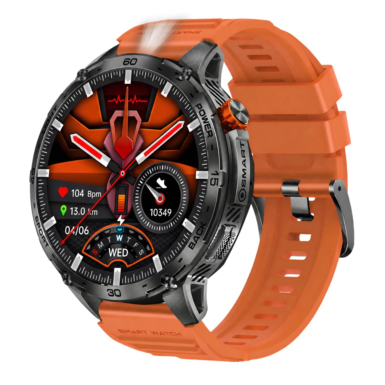 Montre Connectée Homme GPS Grand Écran, Modes Sportifs Multiples, Lampe De Poche Intégrée Et Longue Autonomie Multifonction Montre Homme Black Orange,27 * 5.2 * 1.2cm