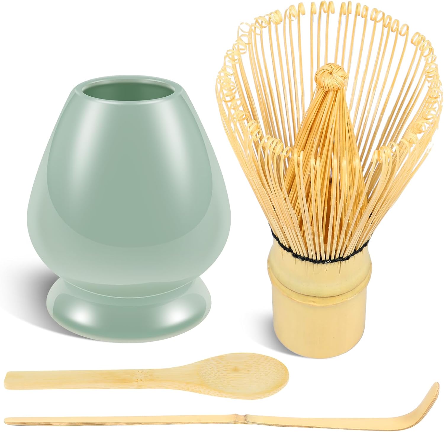 4Pcs Matcha Whisk Set,Handcrafted Bamboo Matcha Whisk Set with Matcha Whisk,Matcha Whisk Holder,Matcha Scoop and Matcha Spoon,Portable Matcha Starter Kit,Matcha Making Kit for Tea Lovers(Green)