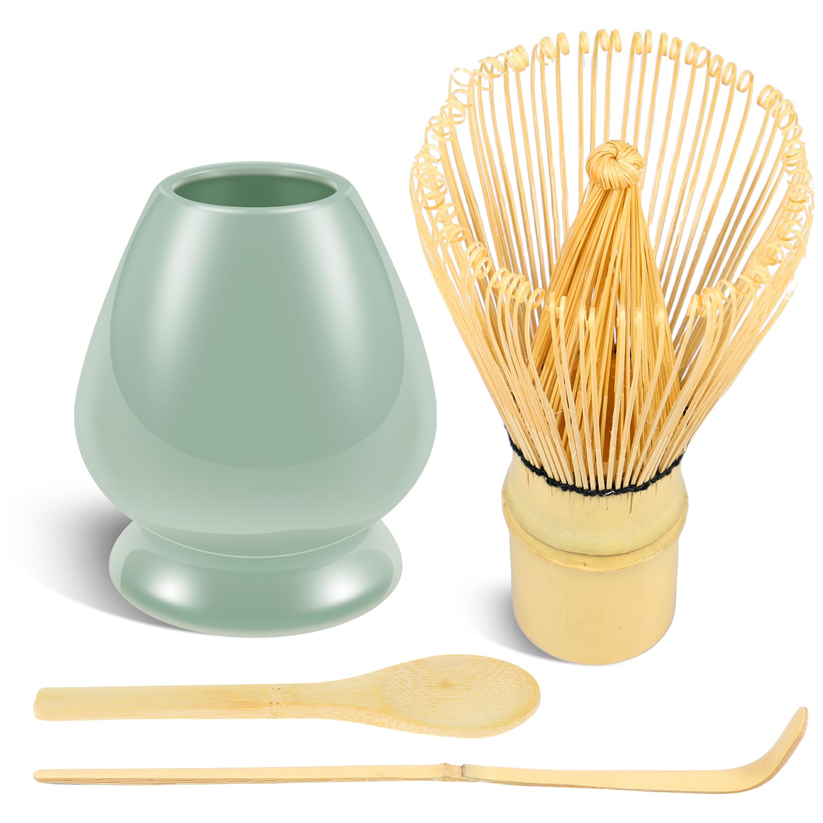 4Pcs Matcha Whisk Set,Handcrafted Bamboo Matcha Whisk Set with Matcha Whisk,Matcha Whisk Holder,Matcha Scoop and Matcha Spoon,Portable Matcha Starter Kit,Matcha Making Kit for Tea Lovers(Green)