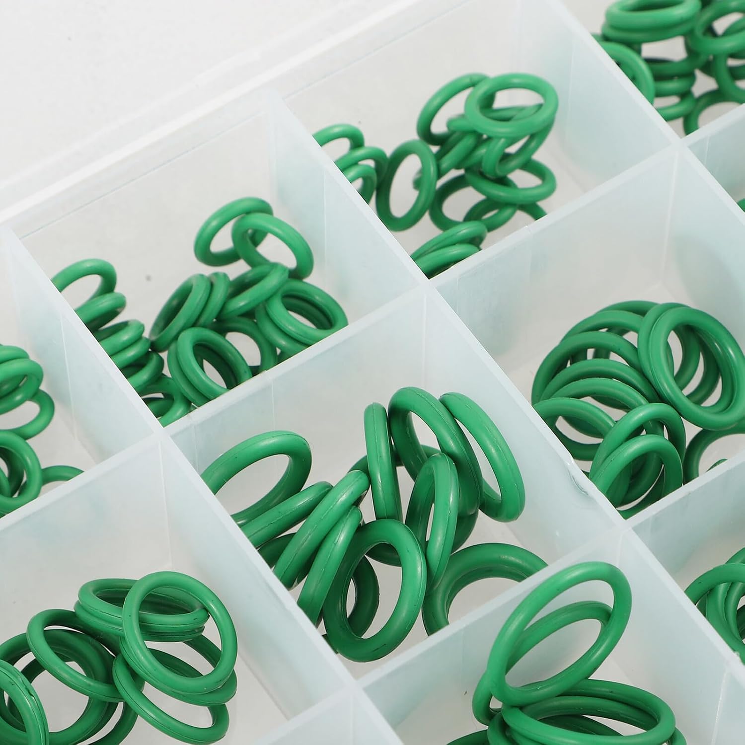 Vaguelly 270pcs Car Air Conditioning O-Ring Kit with Rubber Sealing Gaskets, 18-Compartment Green Repair Box for Automotive Air Conditioning Unit Maintenance