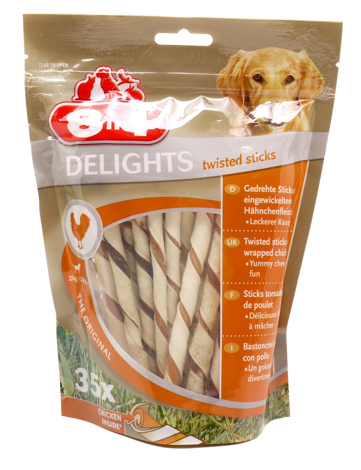 8 en 1 Lot de 5 bâtons torsadés pour chien 190 g