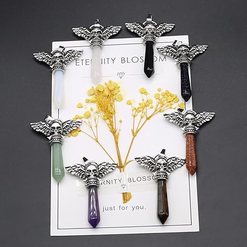 Miniatura 6 de LHJ 7 colgantes de piedra natural hexagonales puntiagudos chakras cristal ágata piedra cráneo ala diablo aleación diseño para hacer joyas collar,