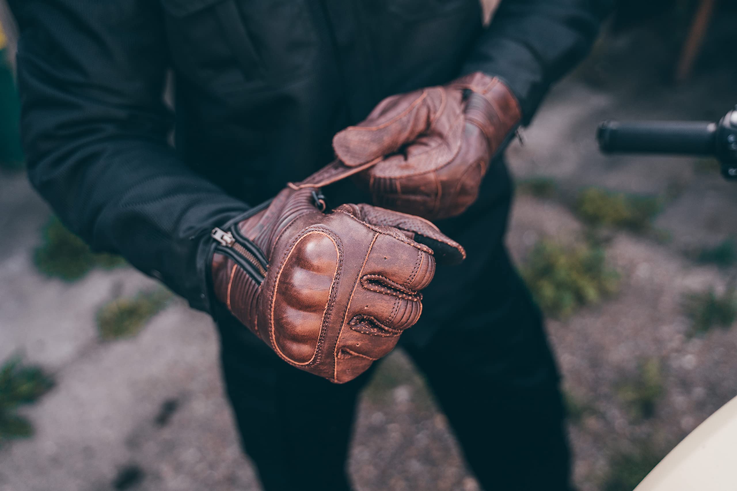 Texpeed Gants de Moto Homme en Cuir Véritable - Gants de Vélomoteur Zippés Pour Hommes Avec Armure CE - Hiver/été Marron - (S)