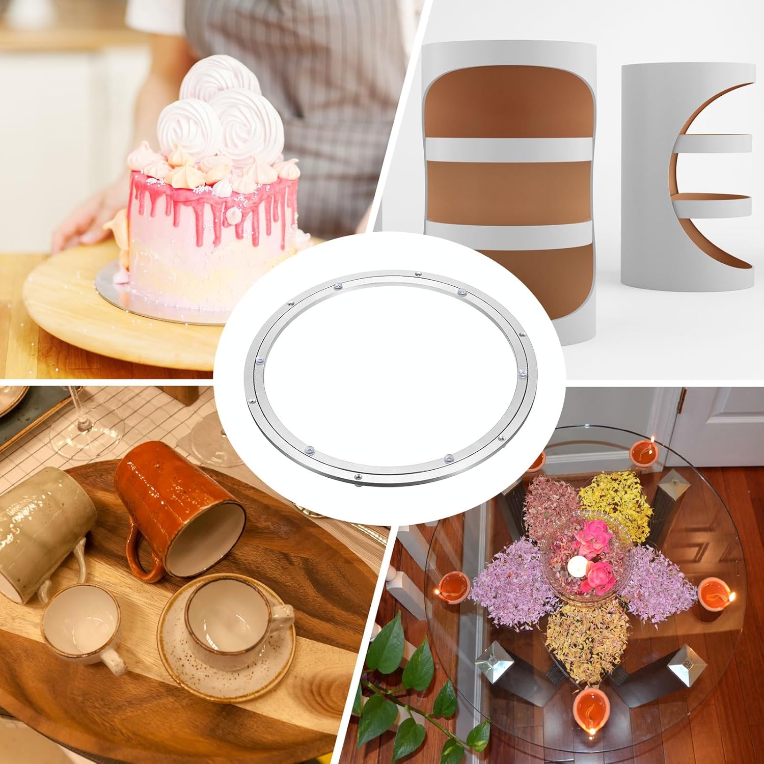 MECCANIXITY Aluminum Lazy Susan 24 Inch Turntable Ring Large Bearing Metal Rotating Turntable Bearings Swivel Plate Hardware for Round Dining-Table Showcase Display Stand Services Silver