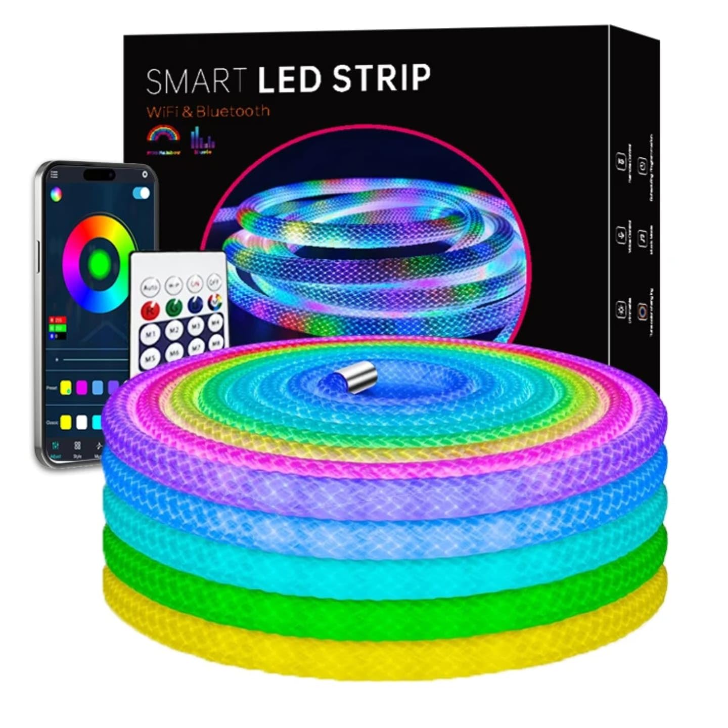 Smart LED Neonlichtstreifen, 5M, WLAN & Bluetooth, RGB, App-Steuerung, 15mm,360° Rundum-Beleuchtung, USB 5V