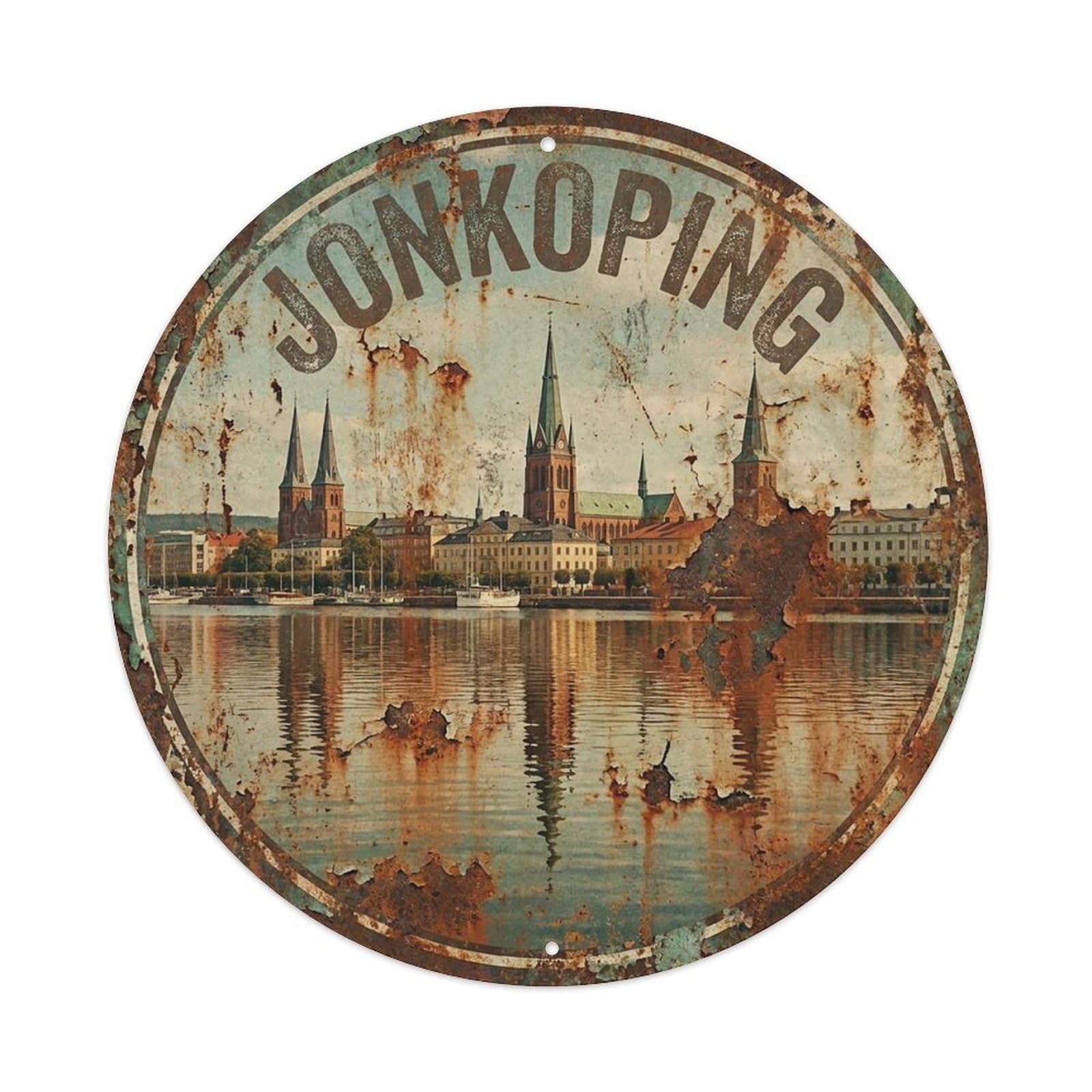 Sweden Vintage Travel Jonkoping Vintage Metal Tin Sign Plaque Wall Decor for Cafe, Club Bar, Office, Garden Metal Poster 8x8Inch