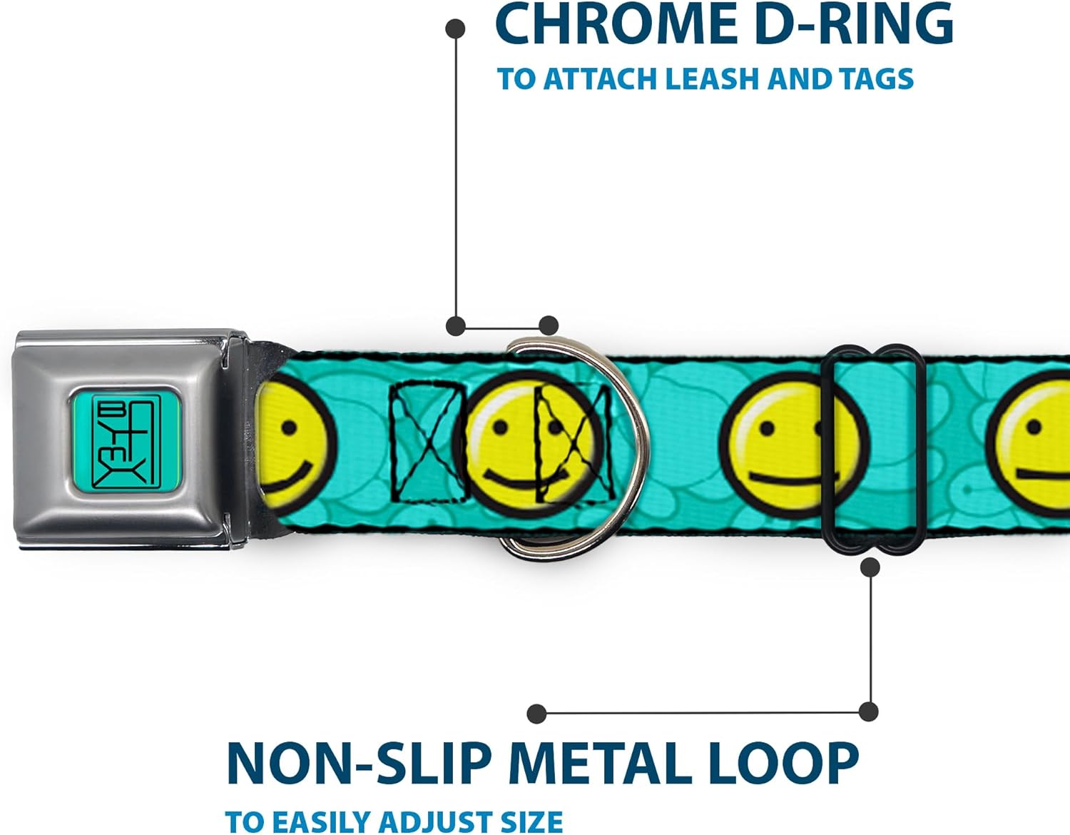Buckle-Down Dog Collar Seatbelt Buckle Baymax Mood Expressions Baymax Scattered Turquoise Available In Adjustable Sizes For Small Medium Large Dogs