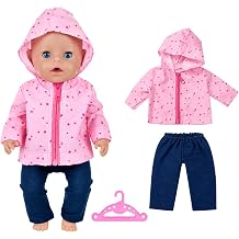 Baby Doll Clothes for 35-43cm Dolls, 3-Pcs Outfit Set for 14-18 Inch Pink Star Hooded Jacket & Denim Trousers Doll Outfit Set with Hanger for Girls Boys Gift
