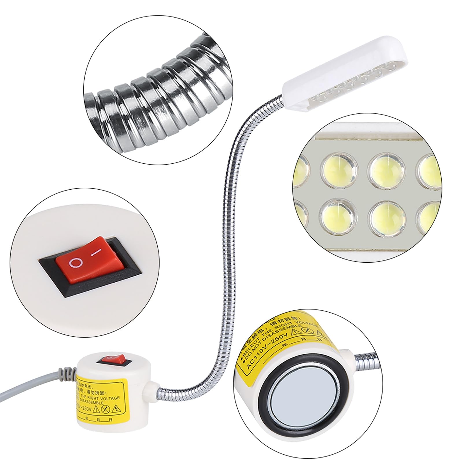 Lampada LED per macchina da cucire, AC110-250V Lampada flessibile con luce magnetica a 12 LED per macchina da cucire(EU Plug) Luci della macchina da cucire Luce a led per macchina da cucire