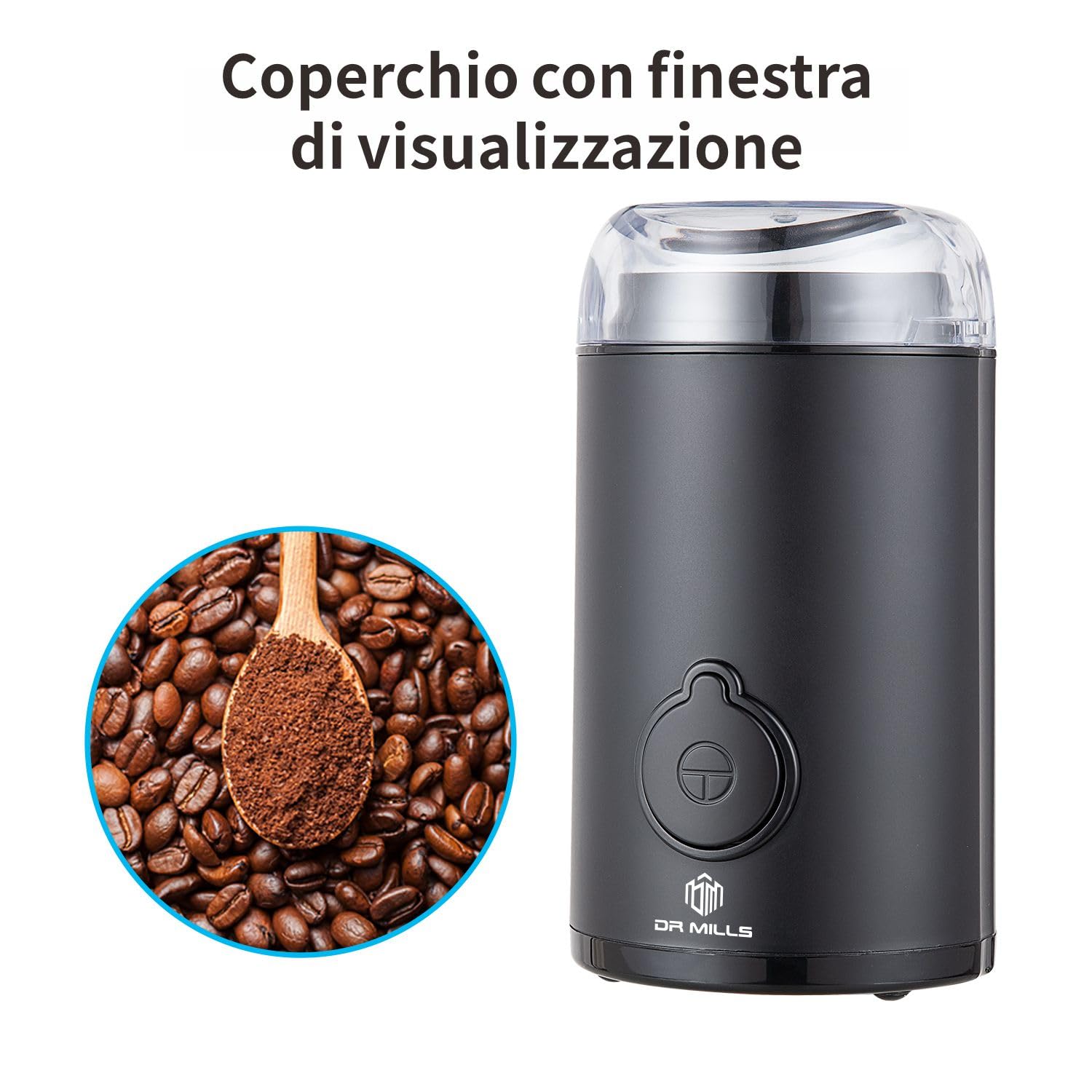 DR MILLS DM-7438 Moulin à épices et à café électrique, couteau, tasse sont en acier inoxydable SUS304