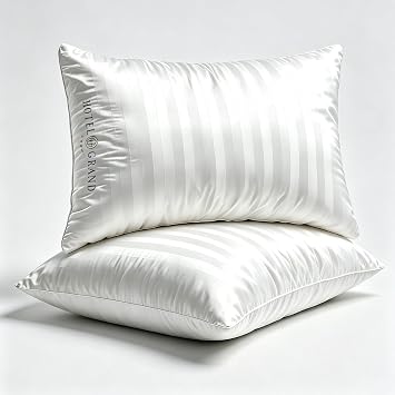Hotel Grand Luxury Feather Down Pillows Standard Size Set of 2, 20" x 26" | 500 Thread Count Cotton Cover, OEKO-TEX Certified, Machine Washable Medium Firm Pillows for Side Sleepers