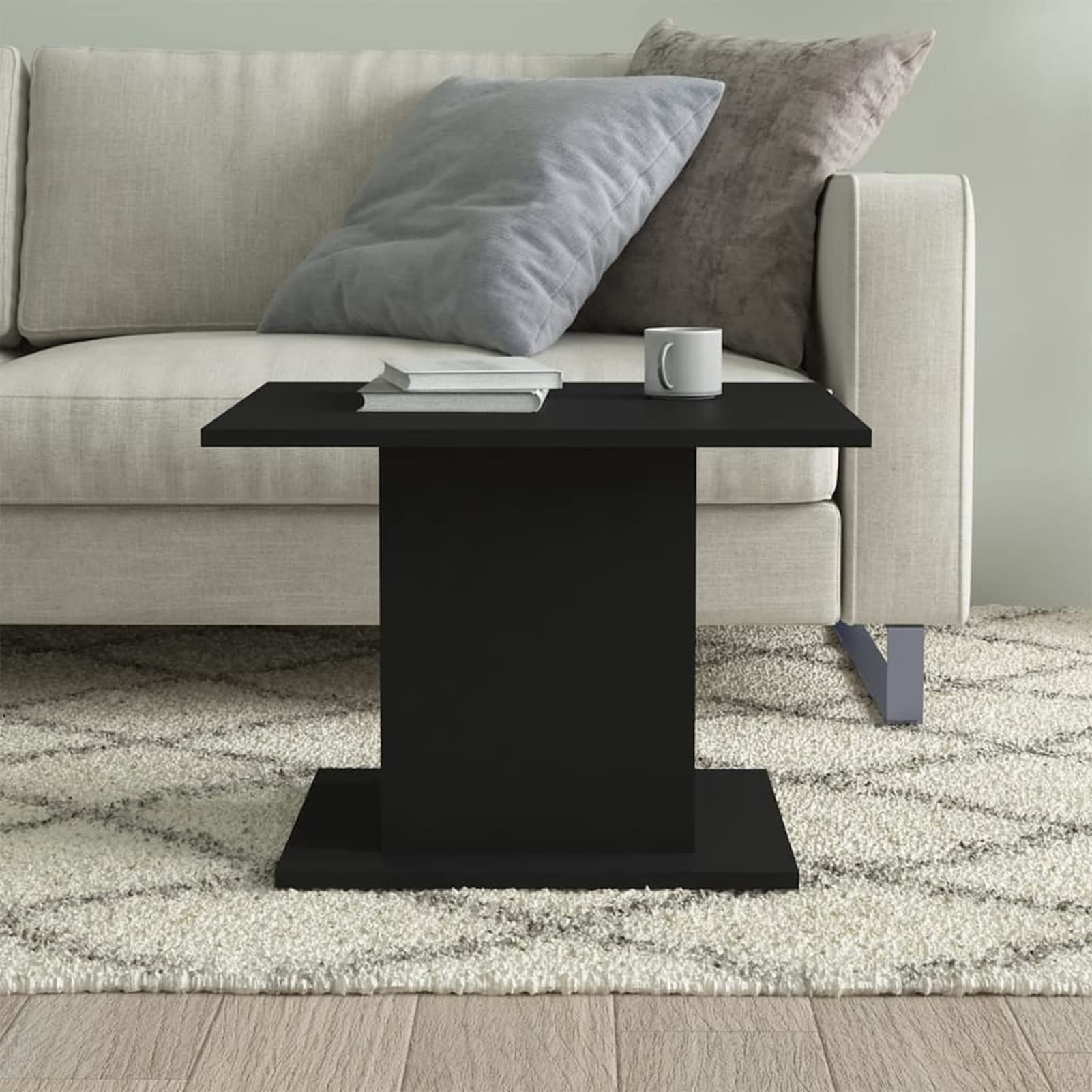 Homgoday Tavolino da caffè nero 55,5 x 55,5 x 40 cm, in legno ingegnerizzato, tavolino da tè per soggiorno, sala ricevimenti per ospiti, camera da letto e ufficio