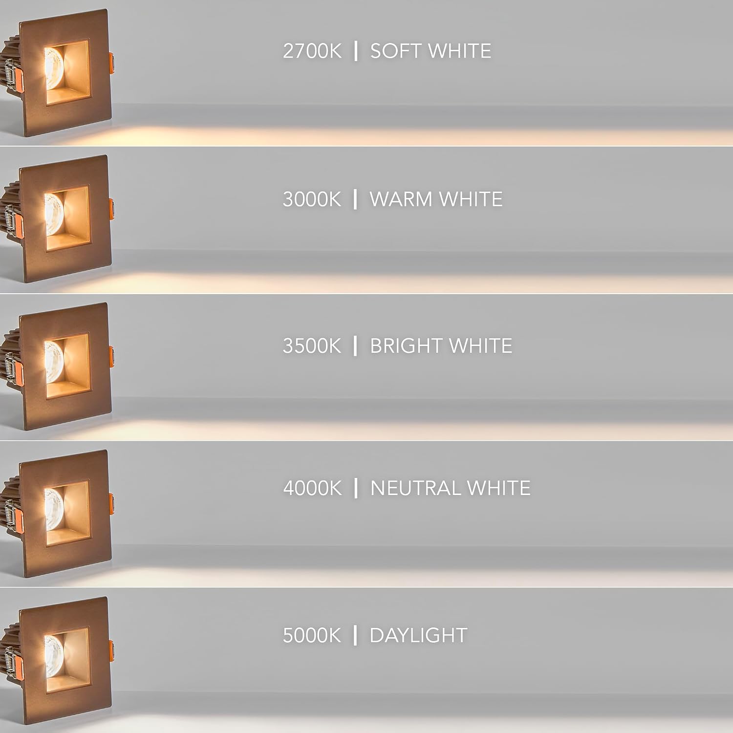 Maxxima 2 in. Ultra-Thin Recessed Anti-Glare LED Downlight - Canless IC Rated, 550 Lumens, 5 Color Temperature Selectable 2700K/3000K/3500K/4000K/5000K, Dimmable Square Bronze Trim, 90 CRI