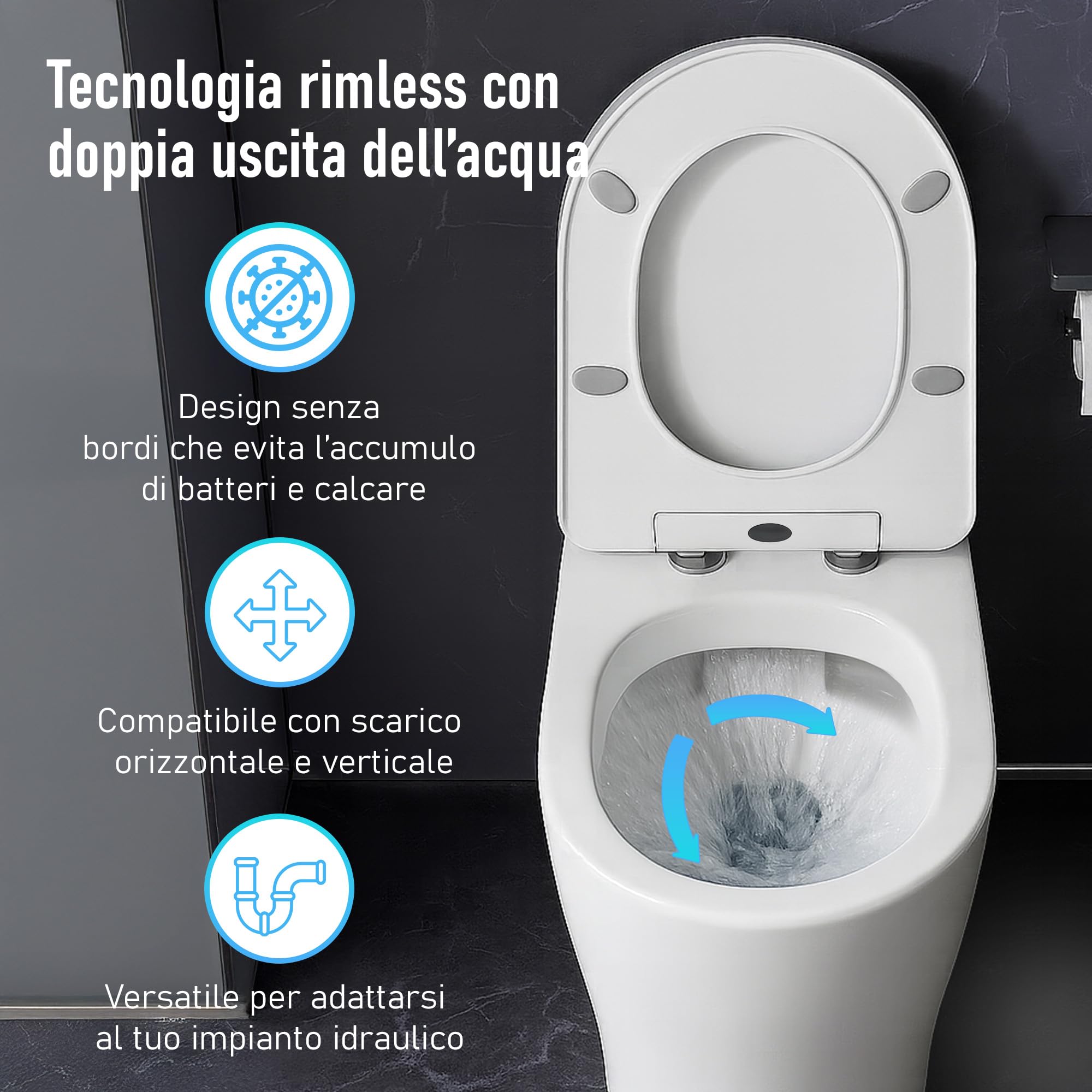 WC Rimless con Cassetta, Bidet e Doppio Scarico, Bianco