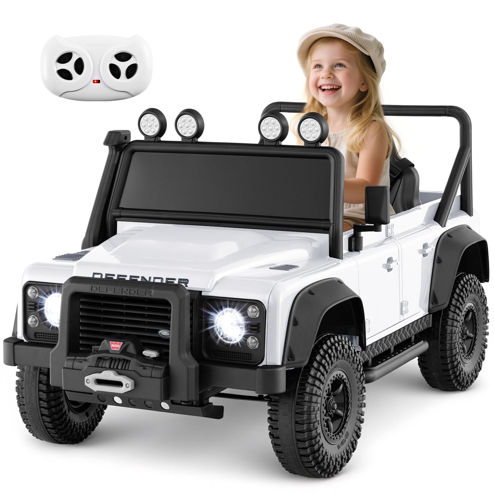 Maxmass 12 Kids Electric Car, Land Rover Licensed Electric Vehicle with Remote Control, Headlights, Horn, Music, Suspension Off-Road Truck Ride on Toy Car for 3-8 Years Old (White)