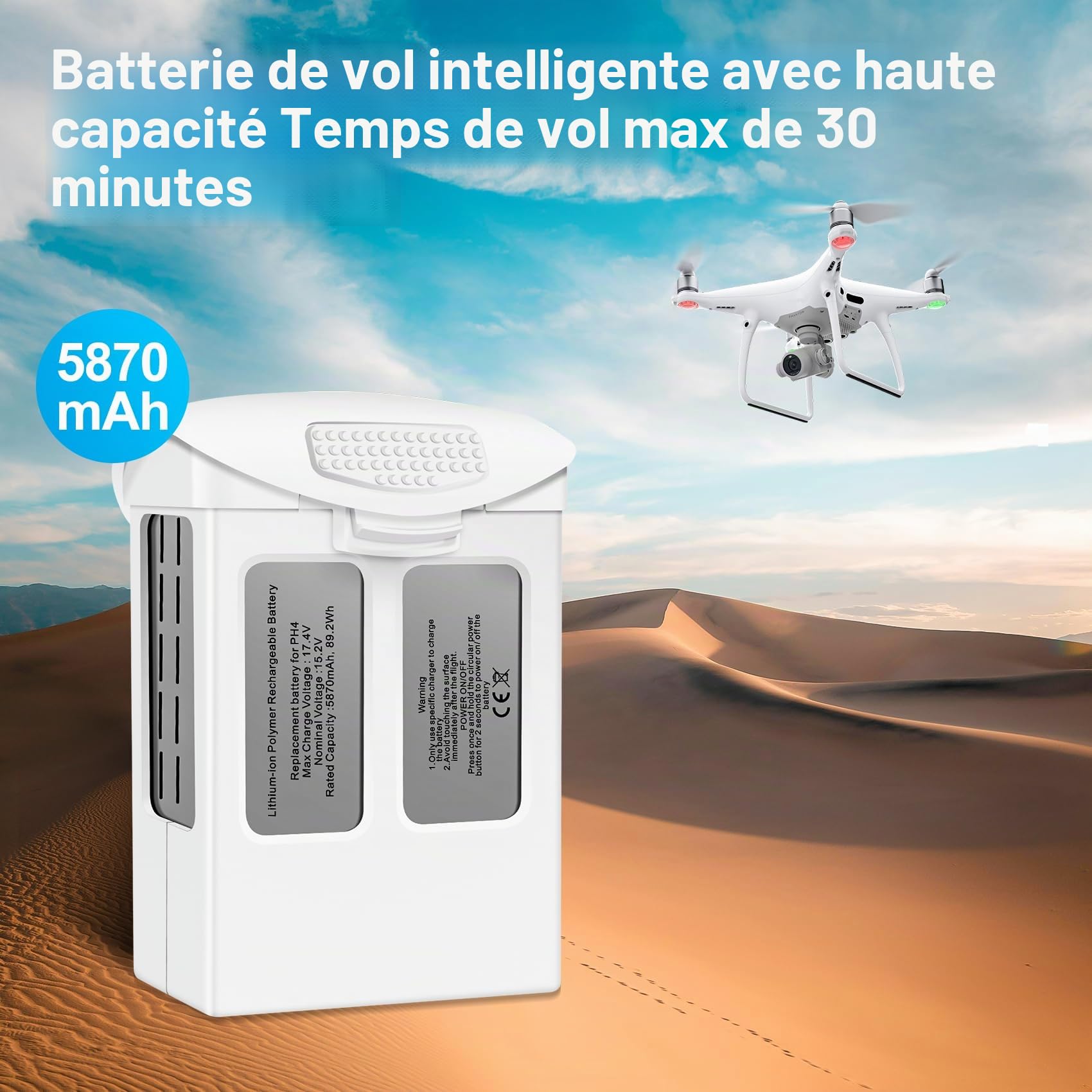 Fantasyo Phantom 4 Lot de 2 batteries de rechange 5870 mAh pour DJI Phantom 4, DJI Phantom 4 Pro, Phantom 4 Pro V2.0, Phantom 4 Advanced Drone Series