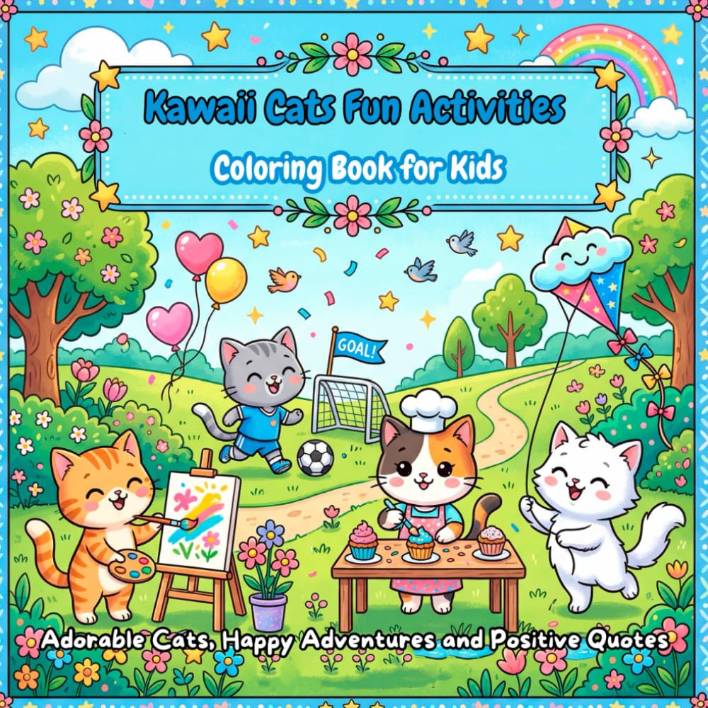 Kawaii Cats Fun Activities Coloring Book for Kids: 50 Cute Kawaii Kitten Activities to Color | School, Sports, Holidays and Everyday Fun for Kids Ages 4–8